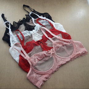 Conjunto Sexy sem Bojo e com Arco em Tule e Renda de Poliamida