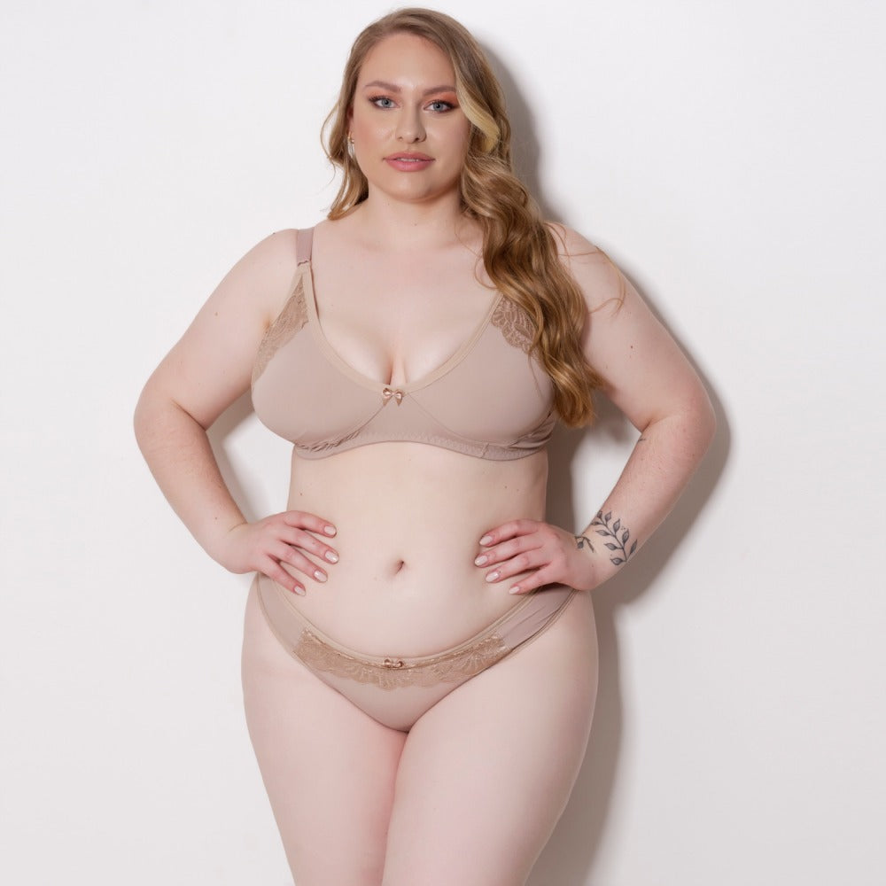 Conjunto Plus Size sem Bojo em Microfibra e Renda