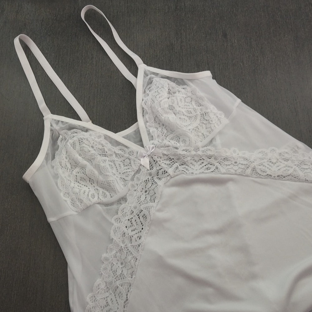 Camisola Feminina Microfibra Detalhe Tule e Renda